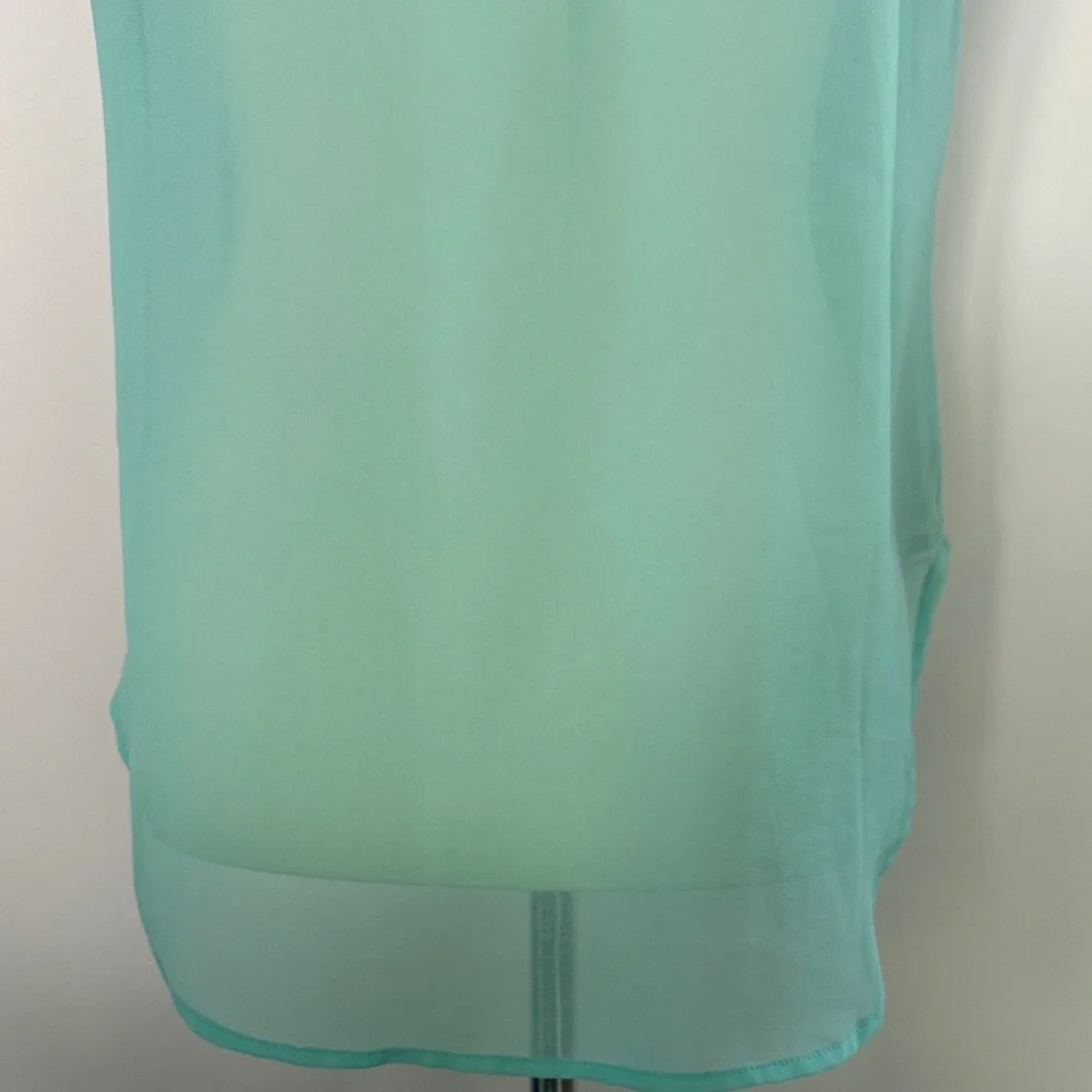 Cotton Candy Sleeveless Sheer Button-Front Blouse in Aqua Green - Picture 4 of 6